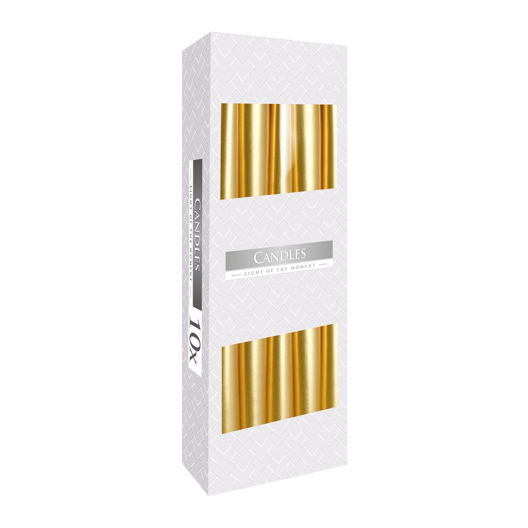 Pack of ten taper candles in one colour