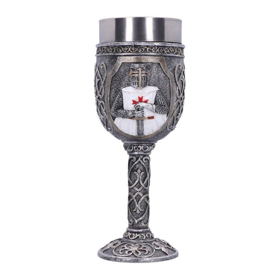 Hand-painted goblet with a sculpted chainmail knight and gold rim detail