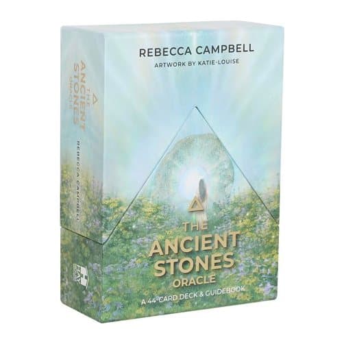 The Ancient Stones oracle cards deck in its picture box