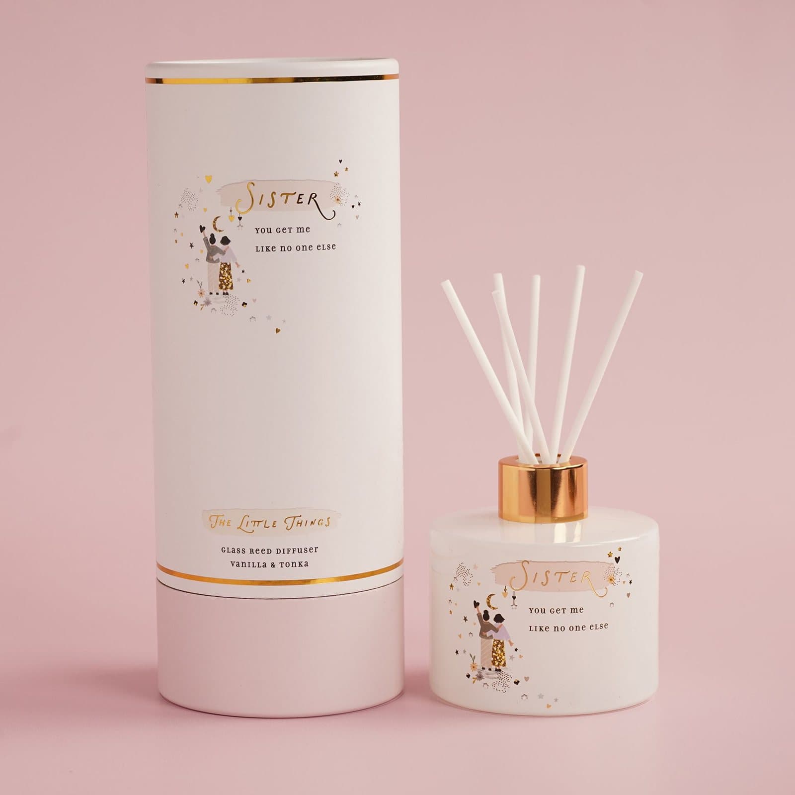 Sister glass reed diffuser with reeds and decorative collar