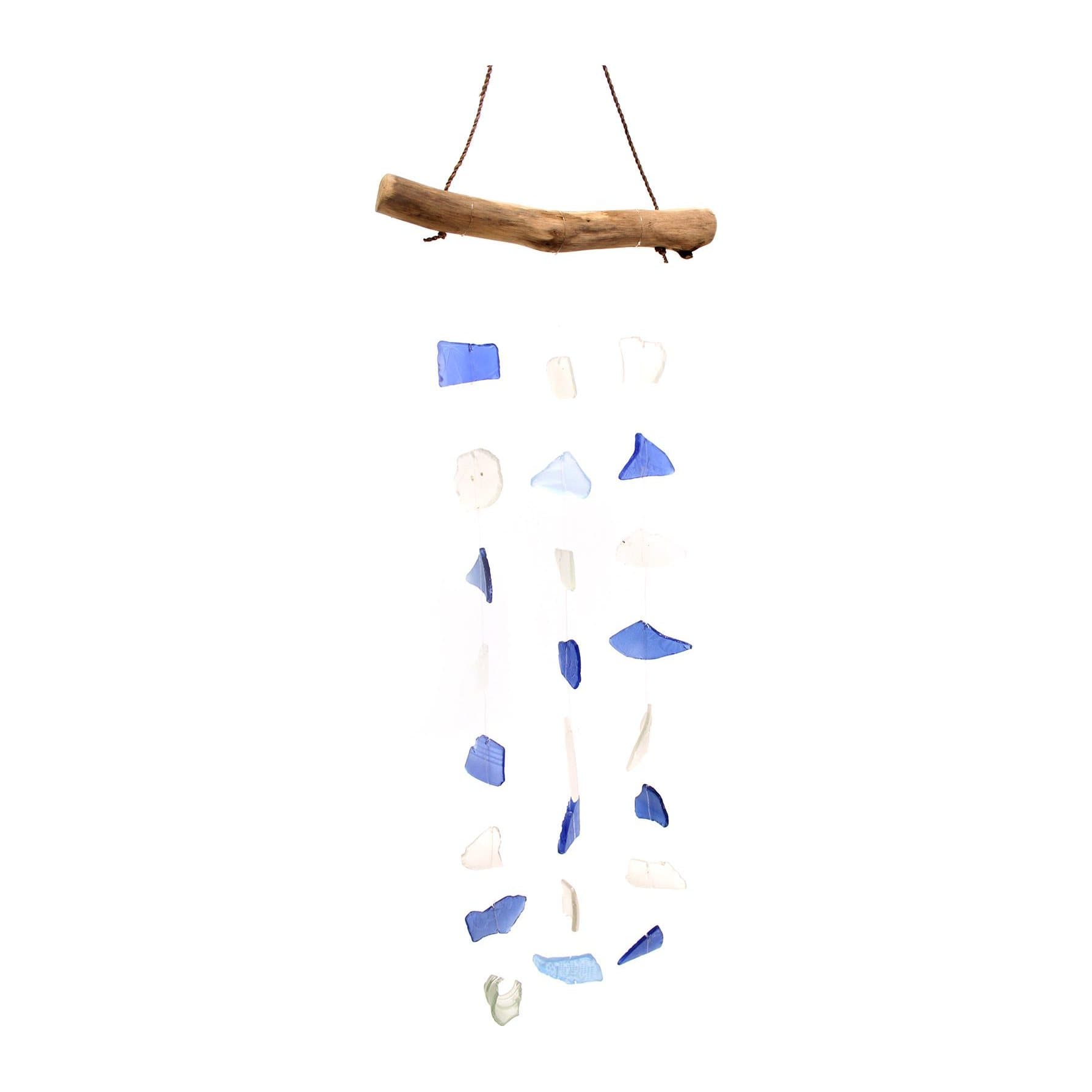 Three drop glass wind chime in blue and white or green and white
