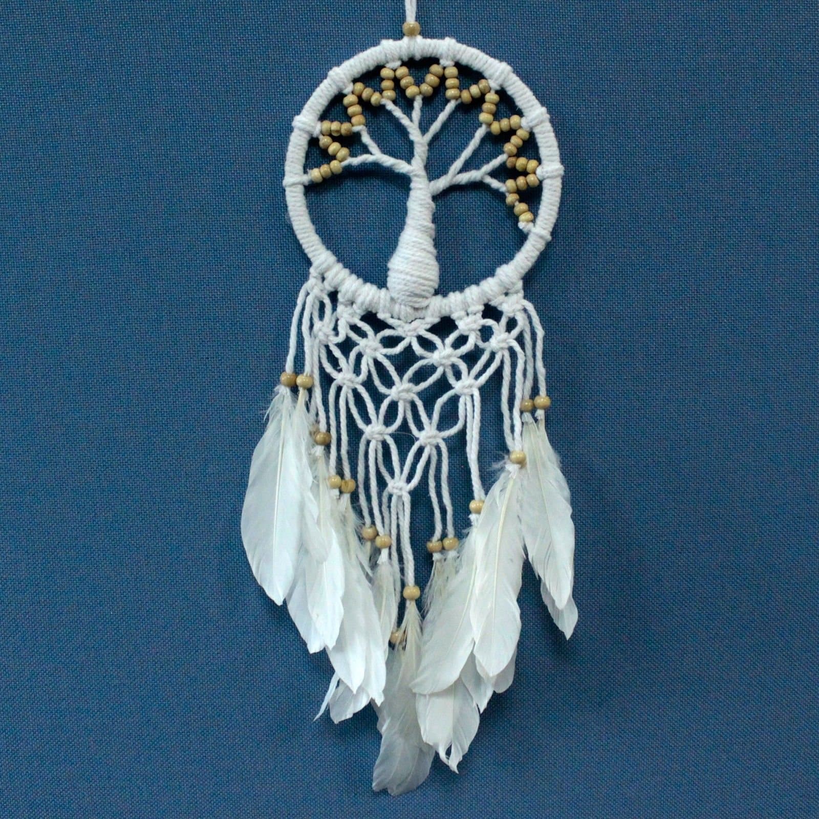Handmade macrame dreamcatcher with a tree of life design