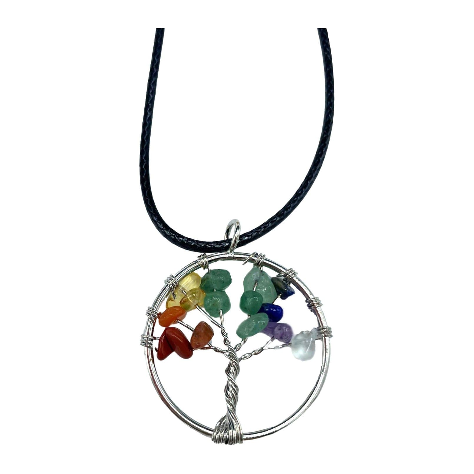 Tree of life pendant with seven coloured chakra gemstones