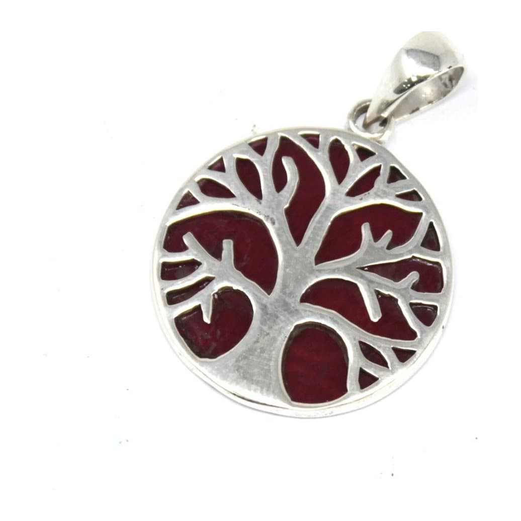Silver Tree of Life pendant with a coral effect