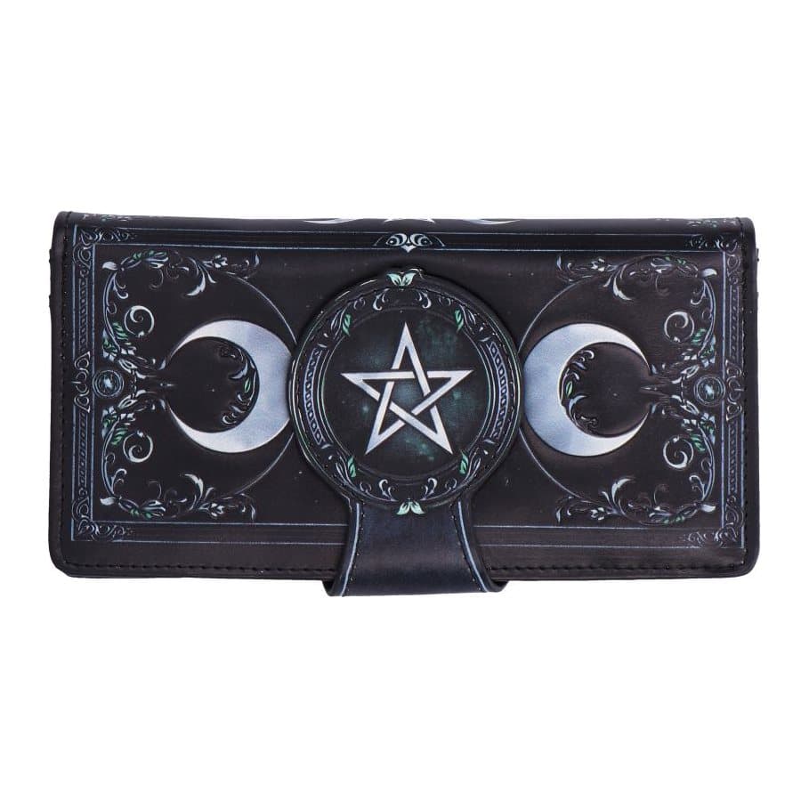 Leather purse with embossed Triple Moon artwork and crescent moon motifs