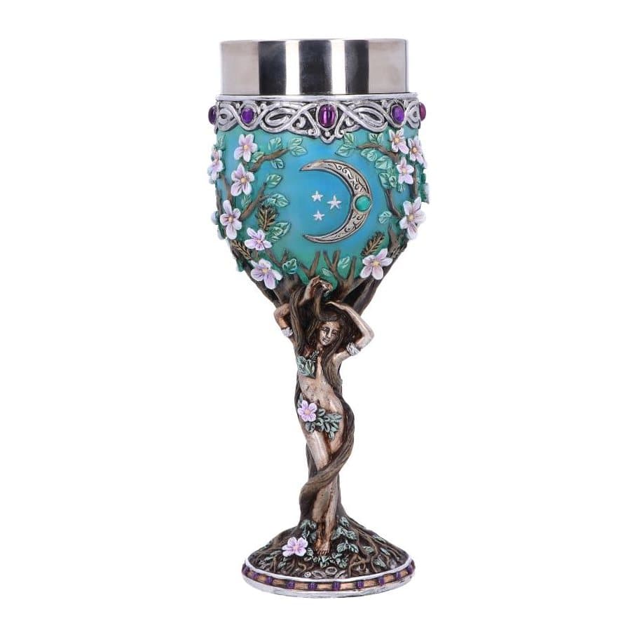 Resin goblet with a young woman forming the stem and a half moon on the chalice