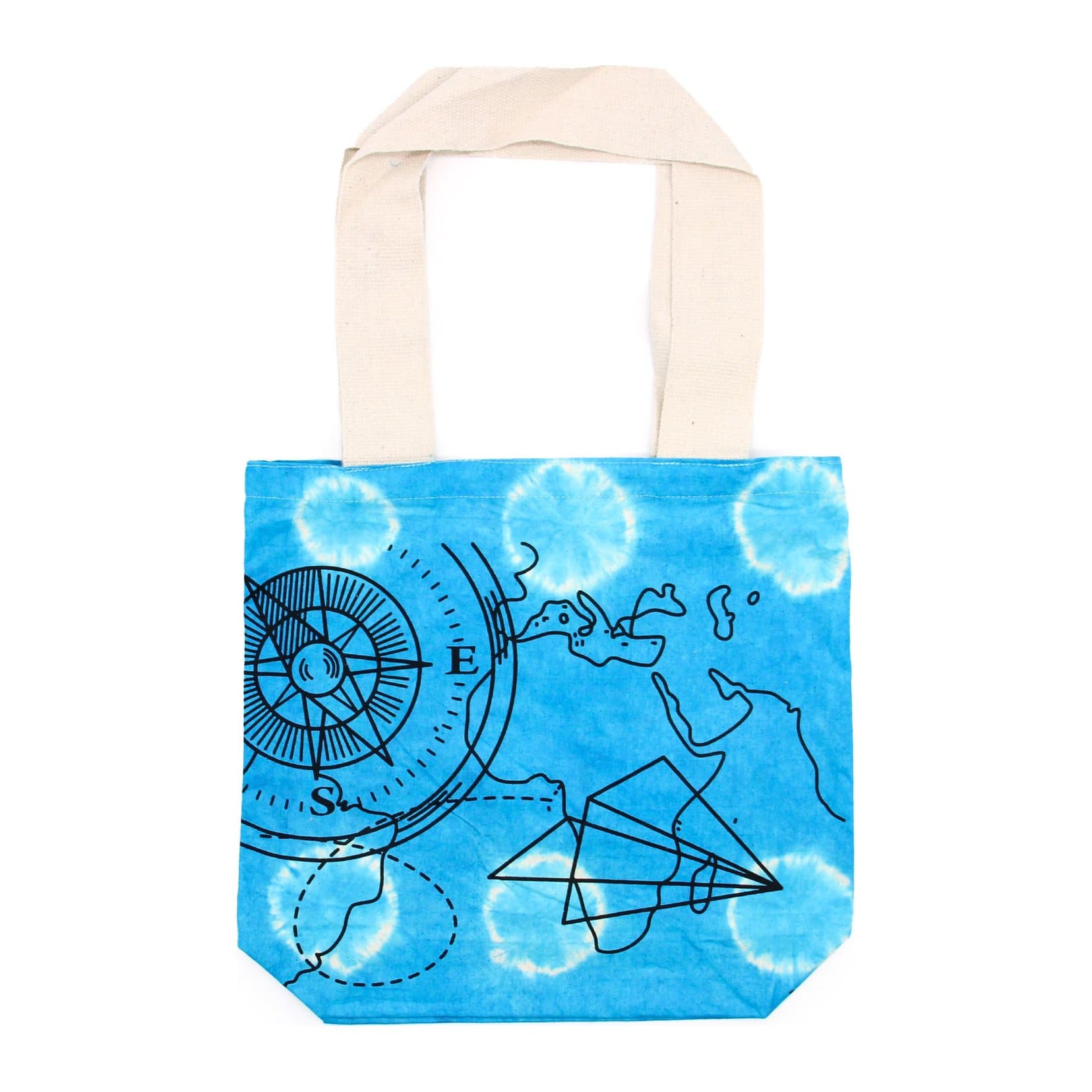 Tie-dye cotton bag with a handle in a bold colourful pattern