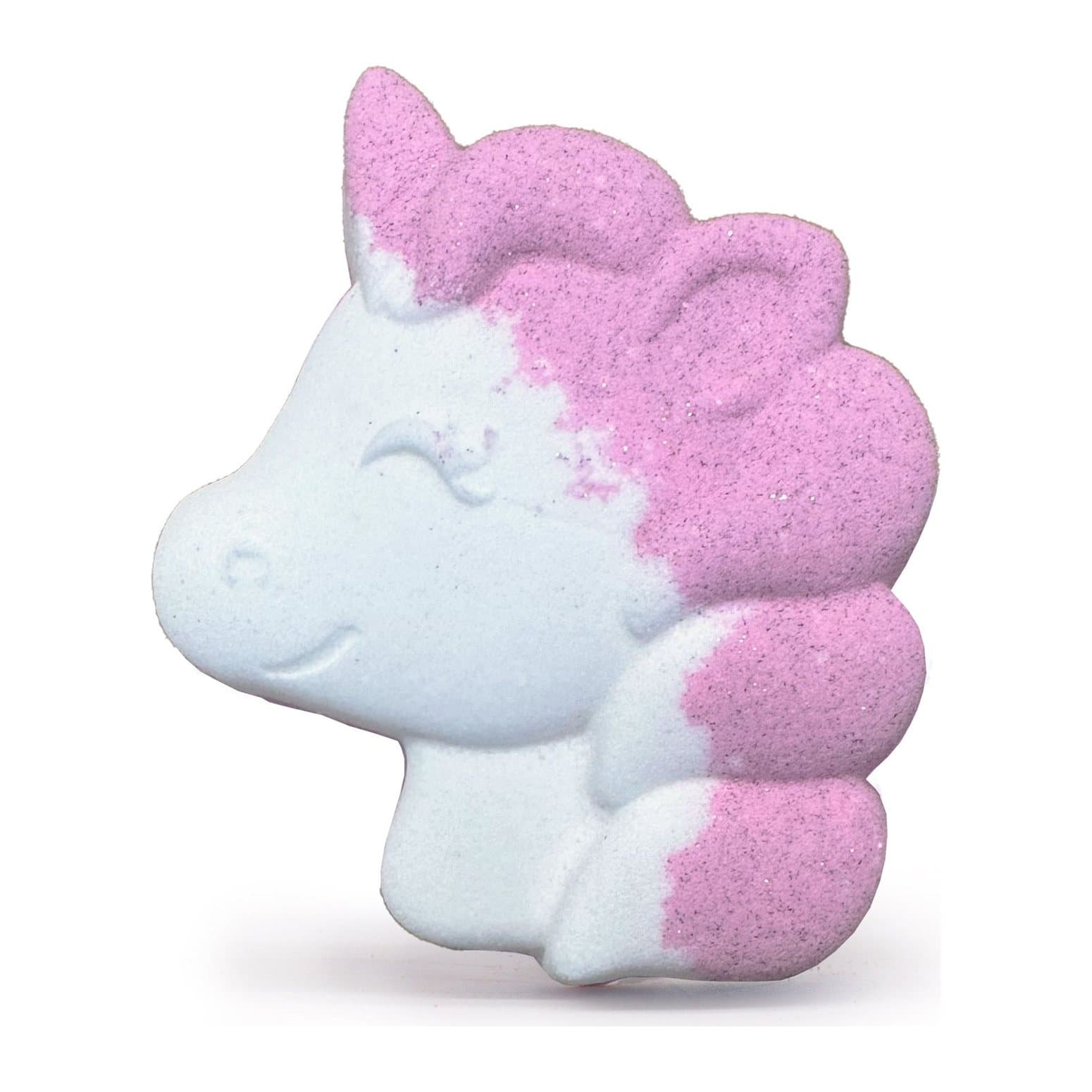 Unicorn-shaped bath bomb in vibrant colours