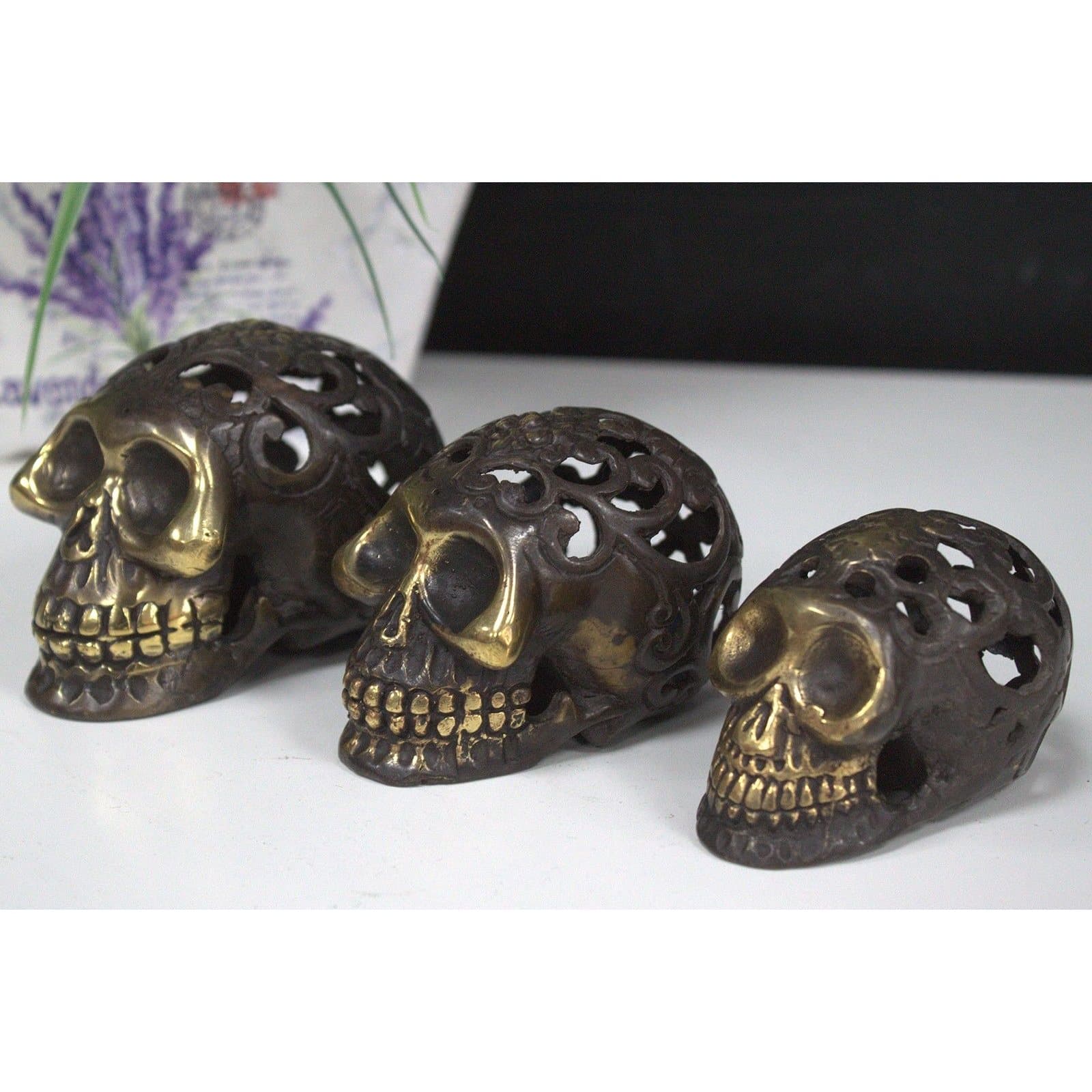 Vintage brass skull ornament