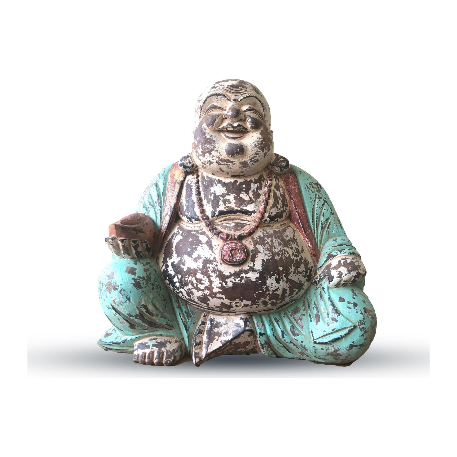 Vintage hand carved Buddha statue in mint, orange or blue mint