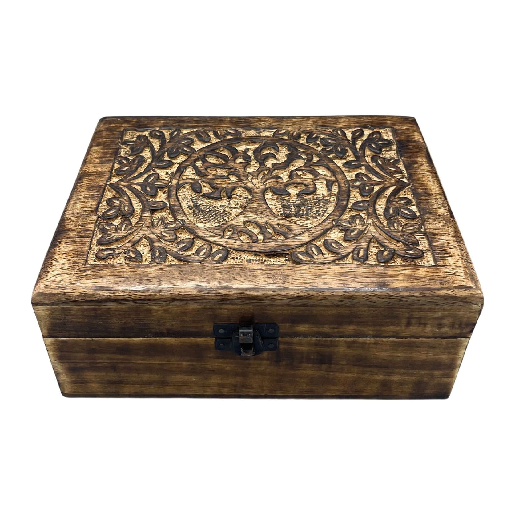 Wooden mango wood keepsake box with a Tree of Life design