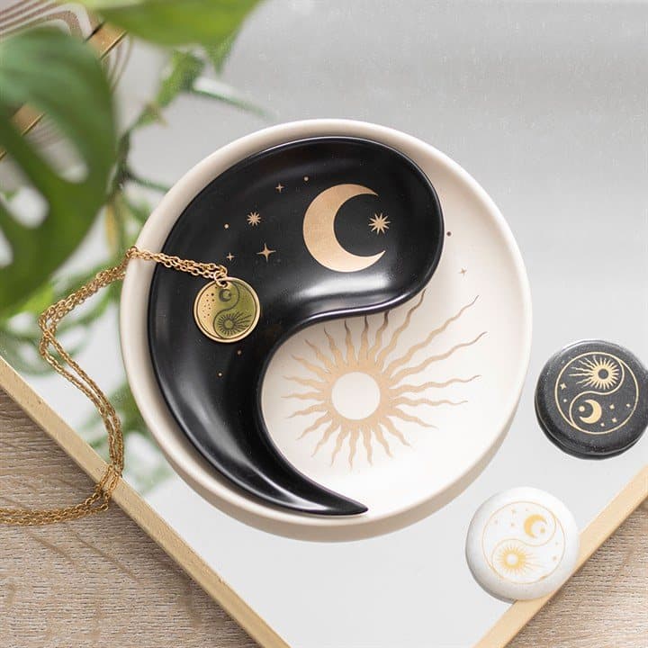 Stacking ceramic sun and crescent moon yin yang trinket dishes
