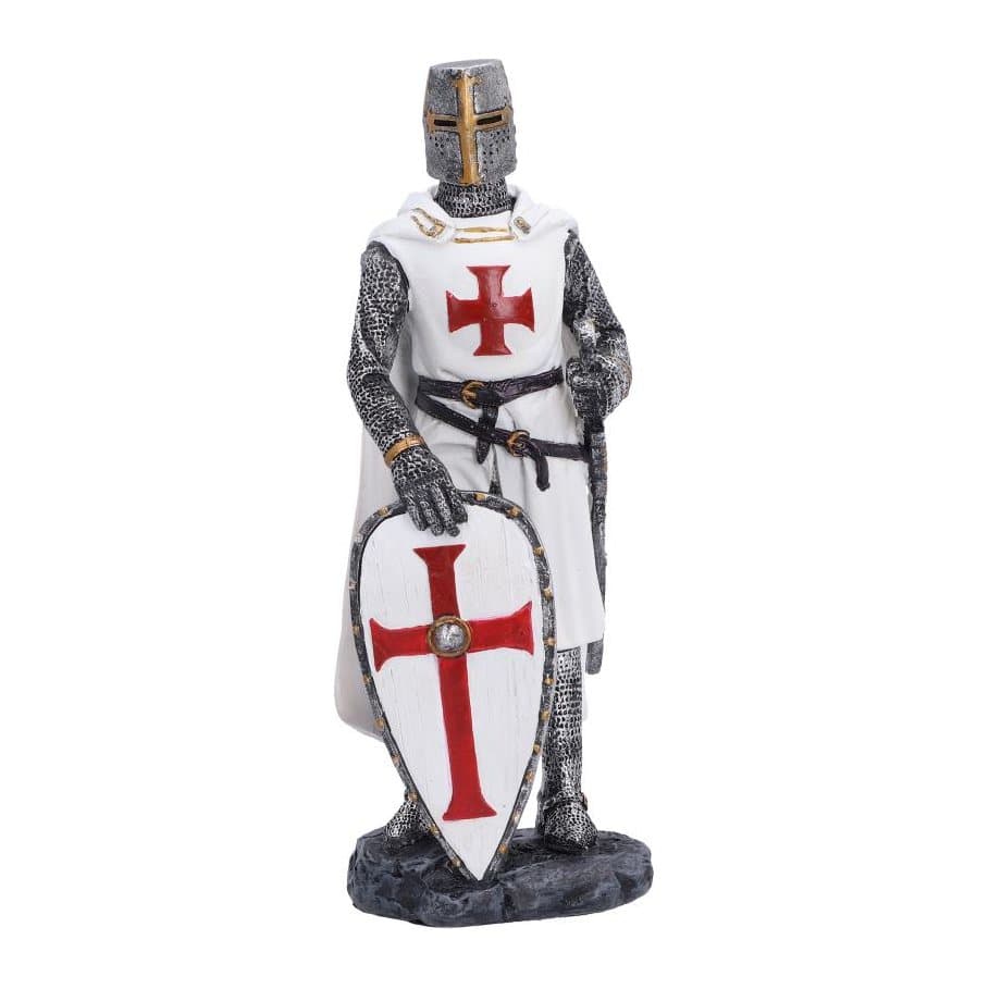 Templar knight figurine in white and red on a rocky base