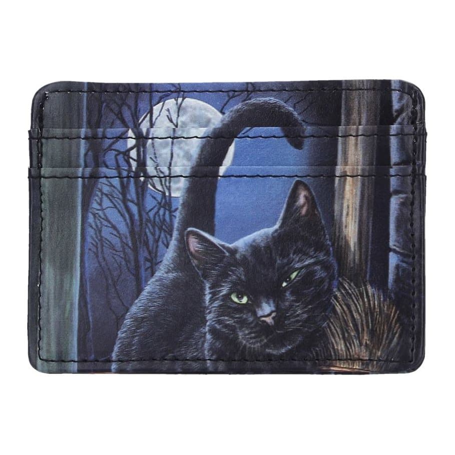 Card holder with black cat under a full moon by Lisa Parker