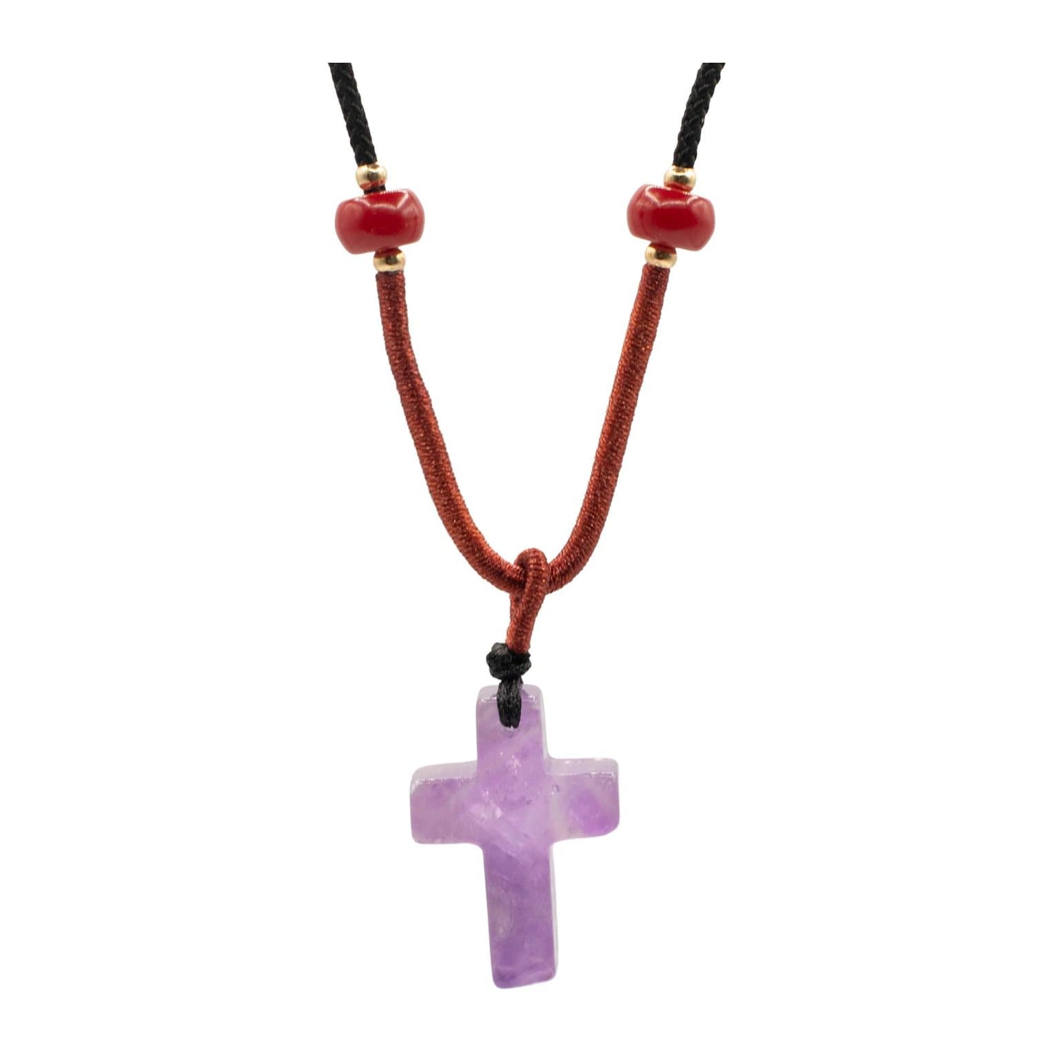 Amethyst cross pendant on an adjustable cord necklace