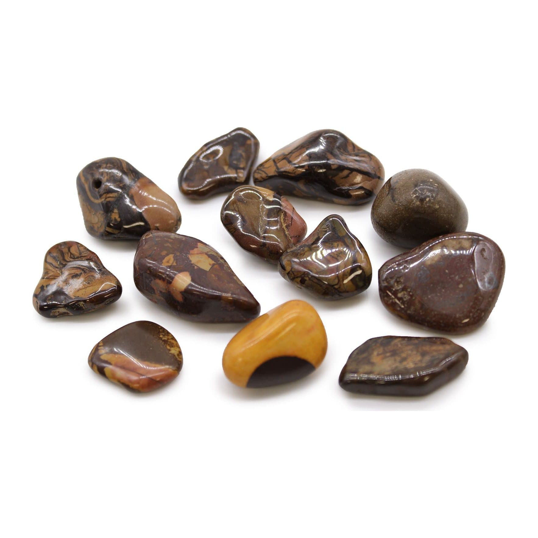 Picture Nguni jasper tumble stones in brown, yellow, red and grey
