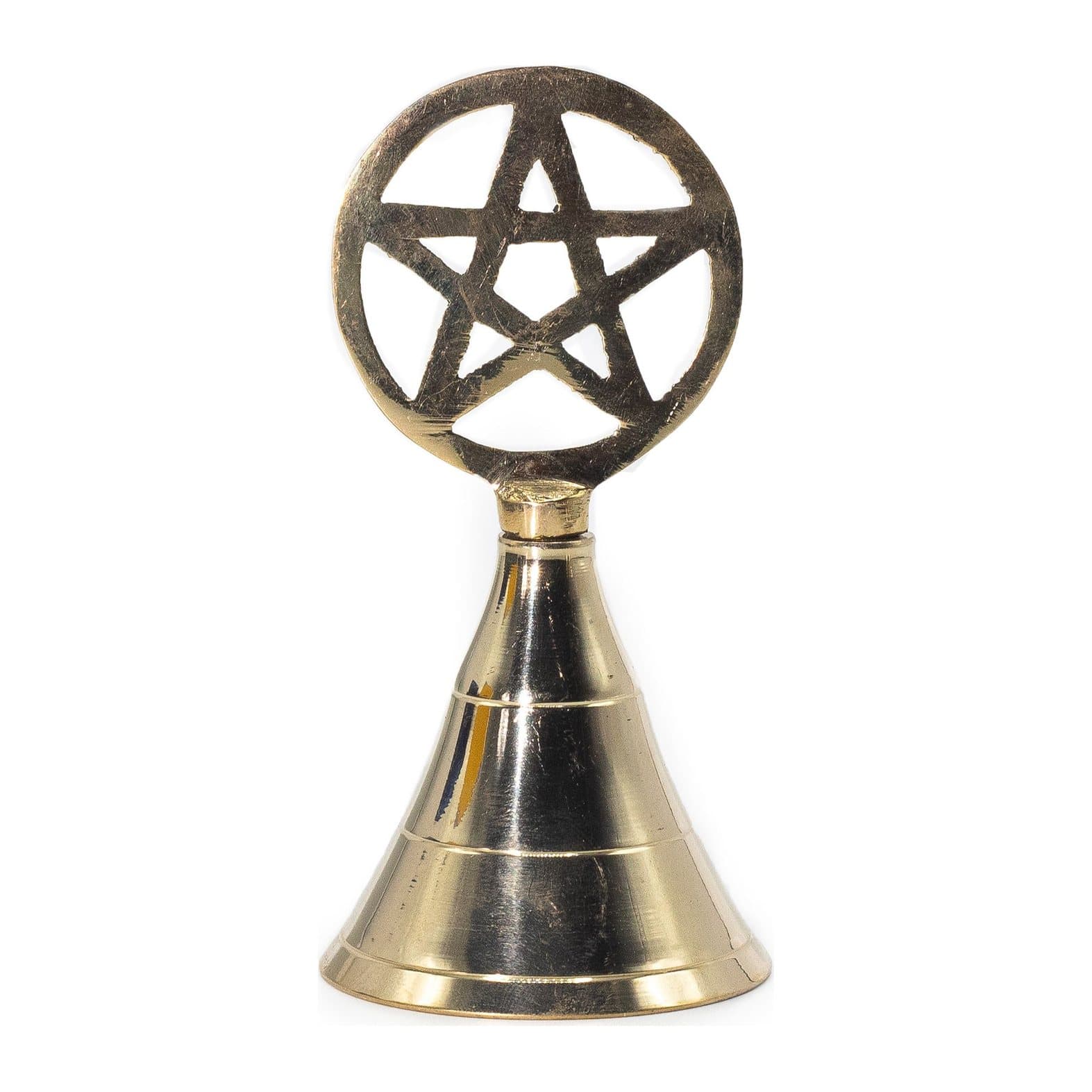 Polished brass altar bell topped with an openwork pentagram