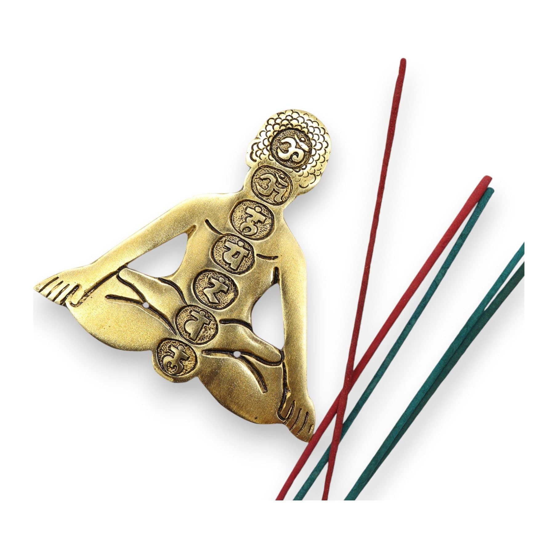 Gold finish aluminium incense holder with seven chakra designs