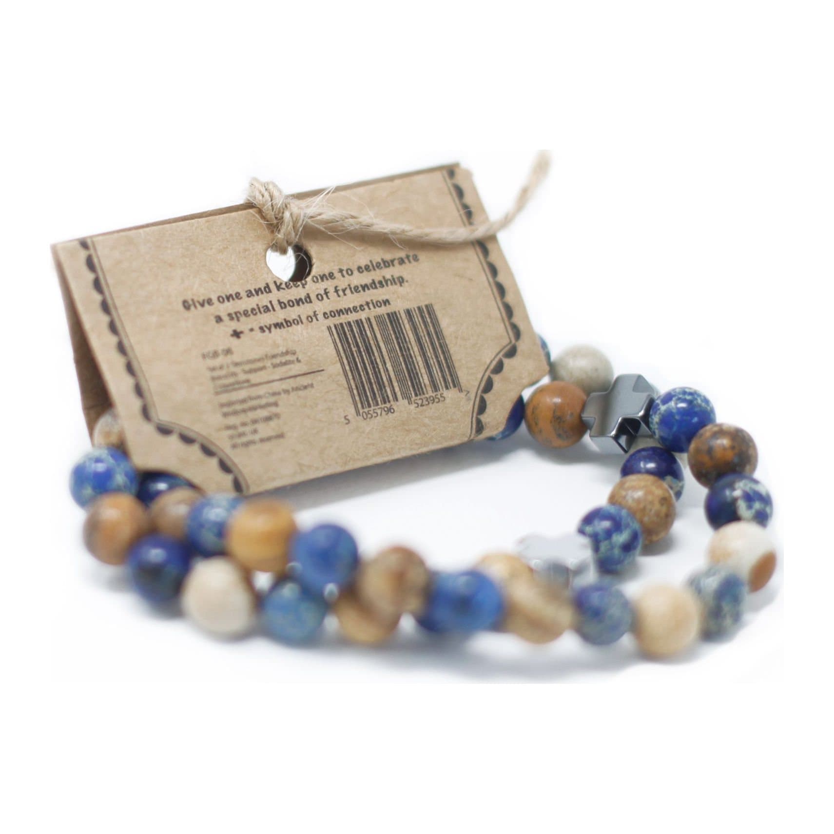 Two stretch gemstone friendship bracelets in amazonite and yellow jasper