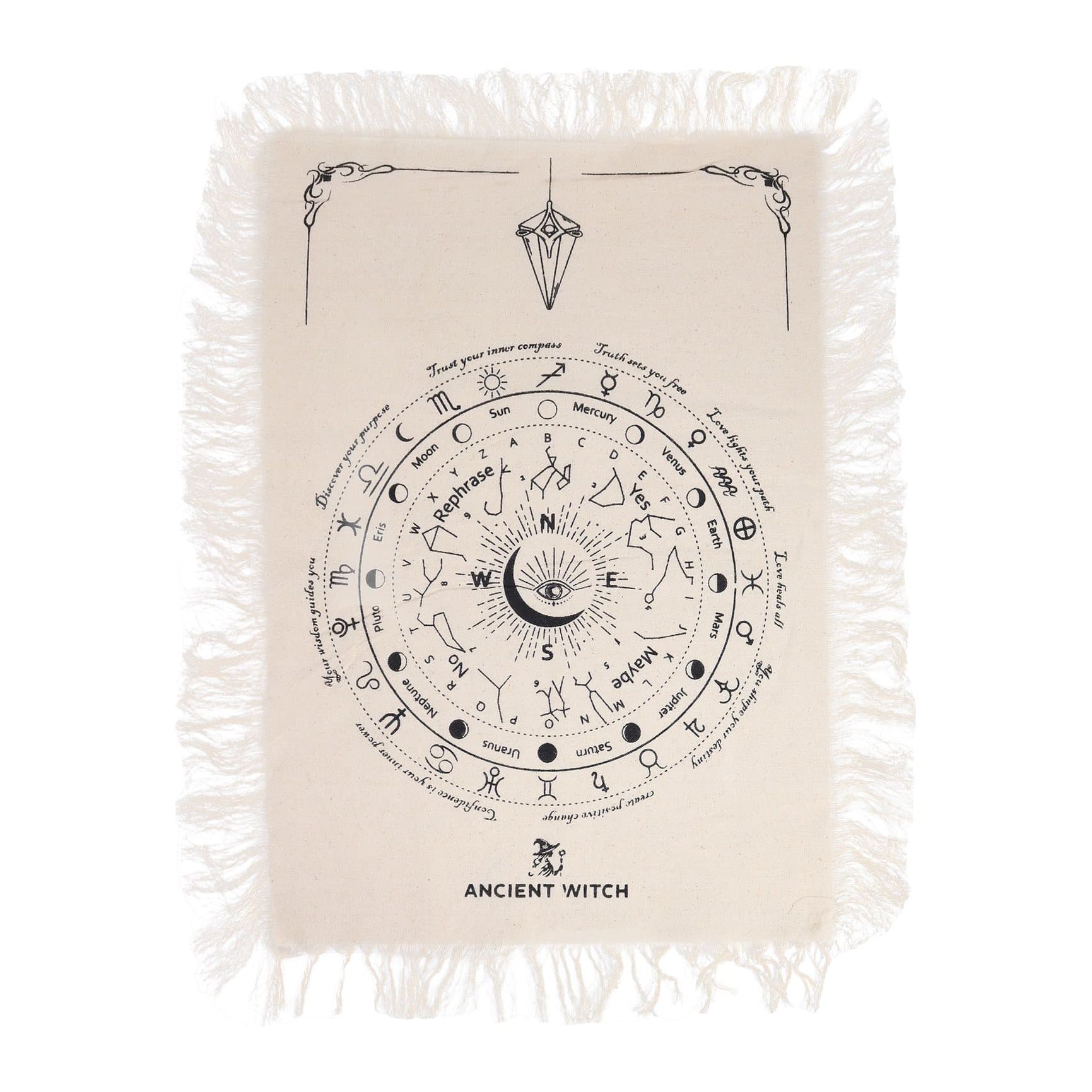 Cotton pendulum divination cloth with All Seeing Eye and zodiac symbols