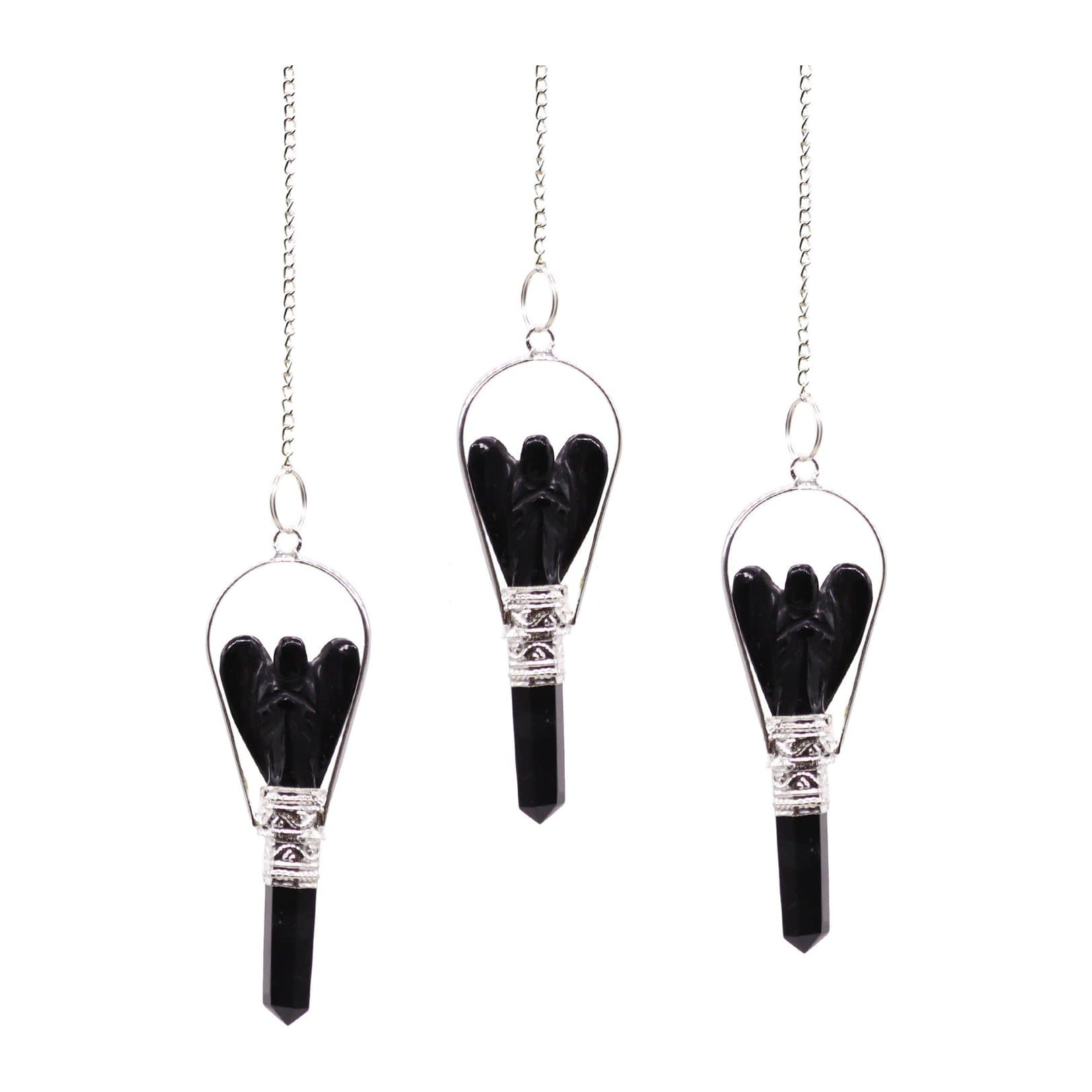 Black agate angel pendulum with ring-style frame