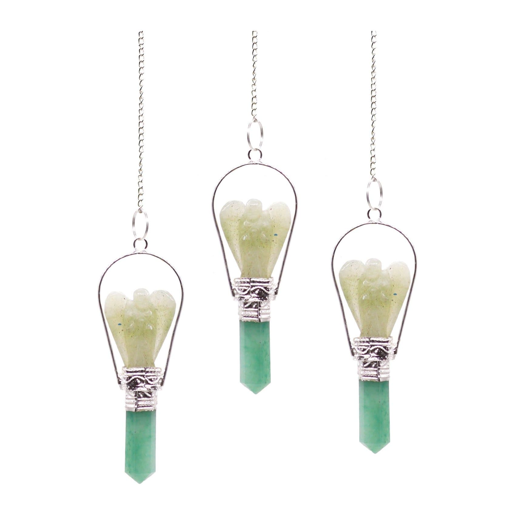 Green aventurine angel pendulum with ring-style frame
