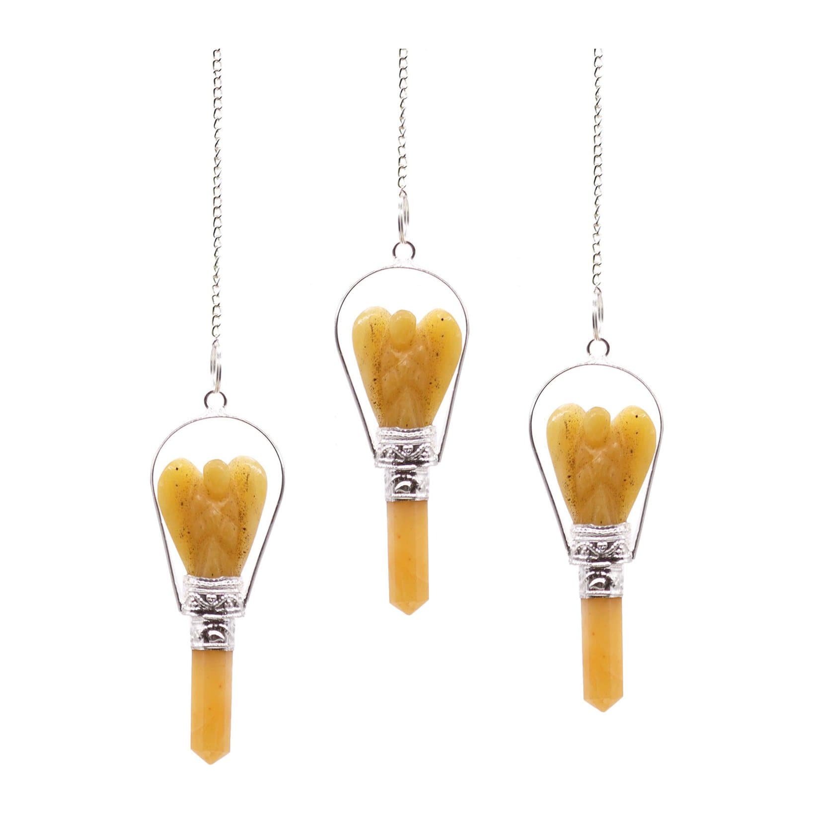 Yellow quartz angel pendulum with pointed crystal end and ring frame