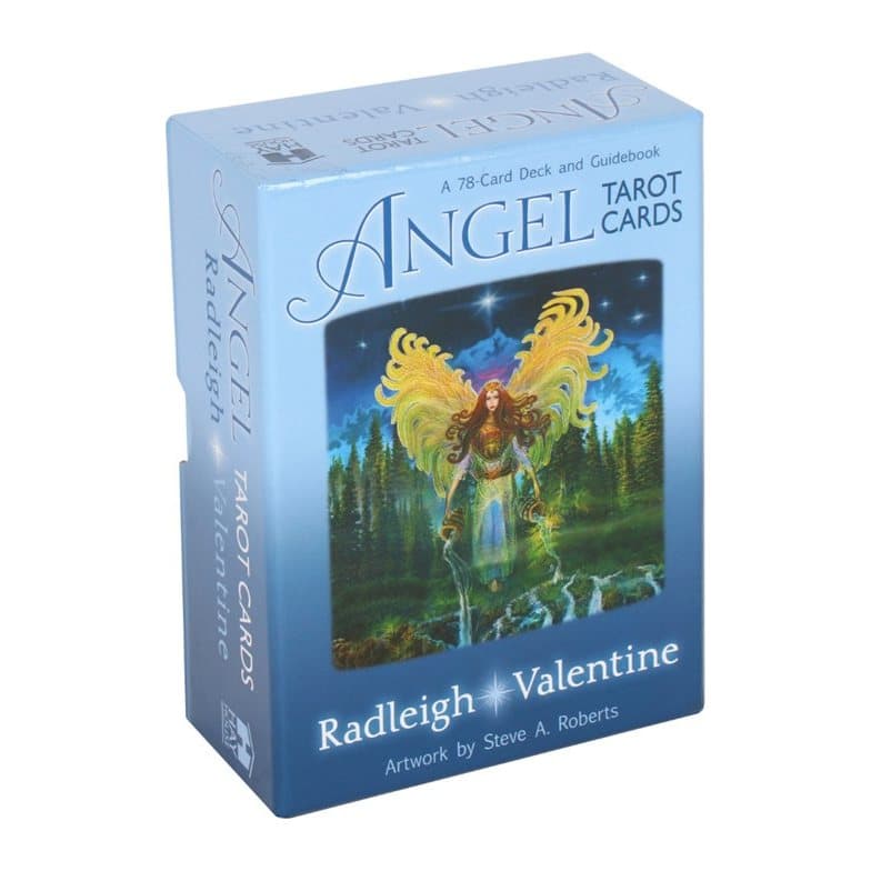 Angel Tarot Cards by Radleigh Valentine in their picture box