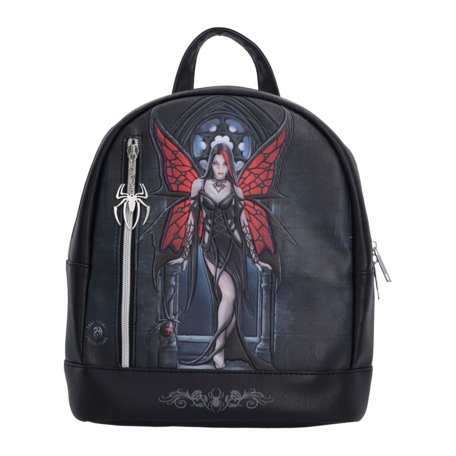 Black gothic backpack with Anne Stokes Aracnafaria spider-winged artwork
