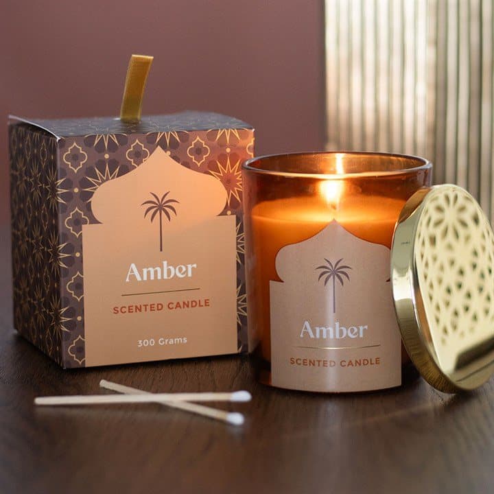 Arabian Nights amber scented candle in a glass holder