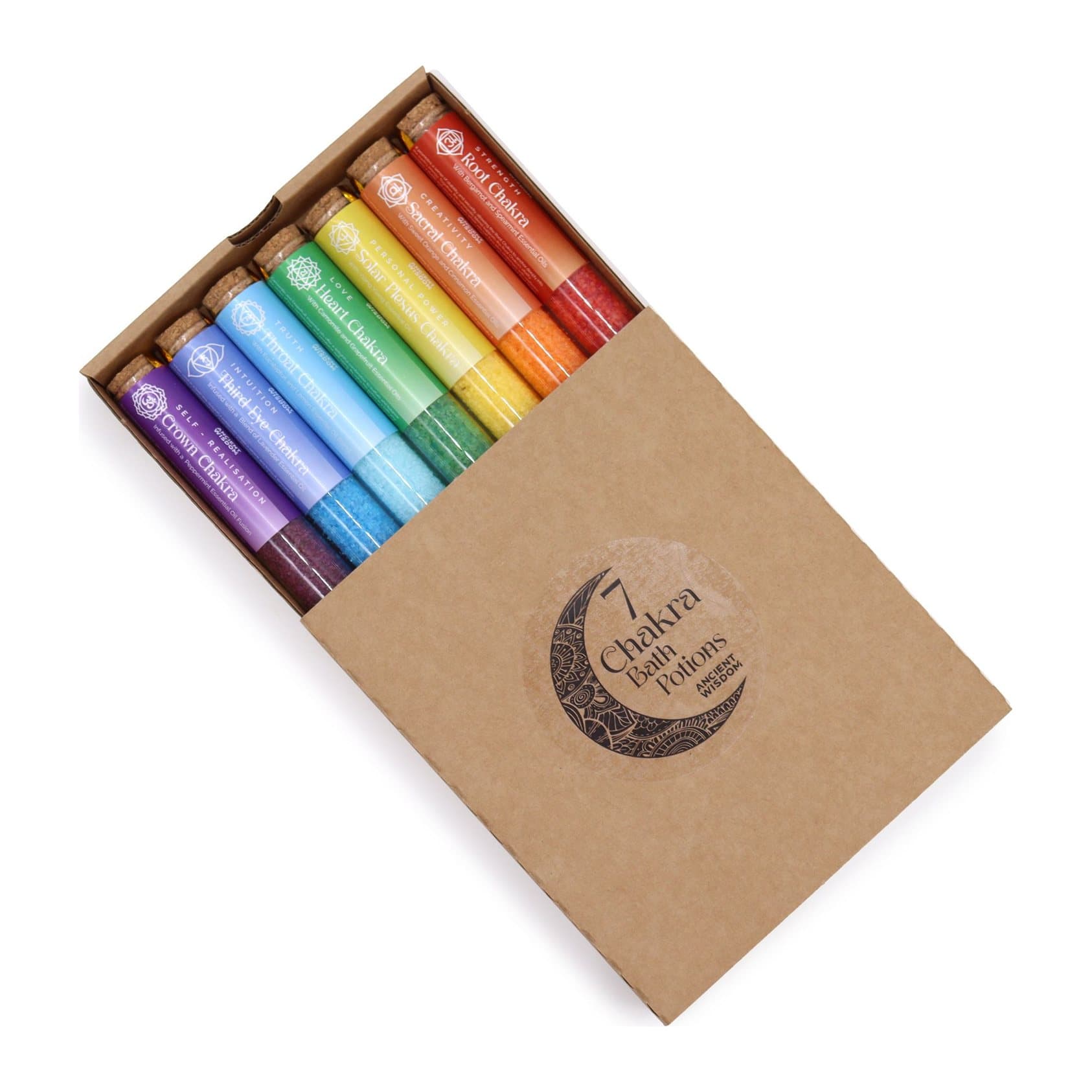 Gift pack of seven chakra bath salt vials
