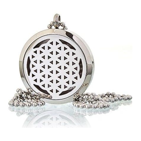 Stainless steel Flower of Life diffuser locket necklace