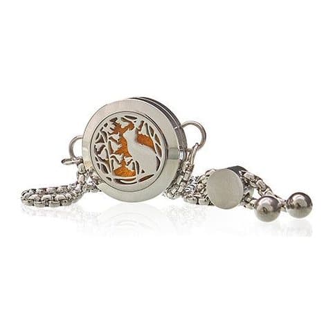 Stainless steel chain bracelet with a cat and flowers design locket