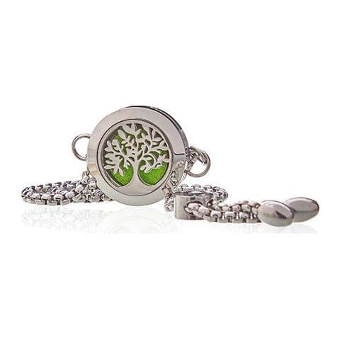 Stainless steel tree of life locket bracelet with laser-cut holes on a chain