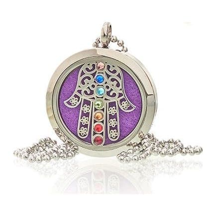 Hamsa chakra aromatherapy locket necklace in stainless steel
