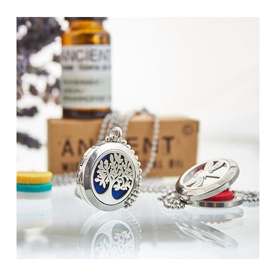 Stainless steel locket necklace with a yoga chakra design and ventilation holes