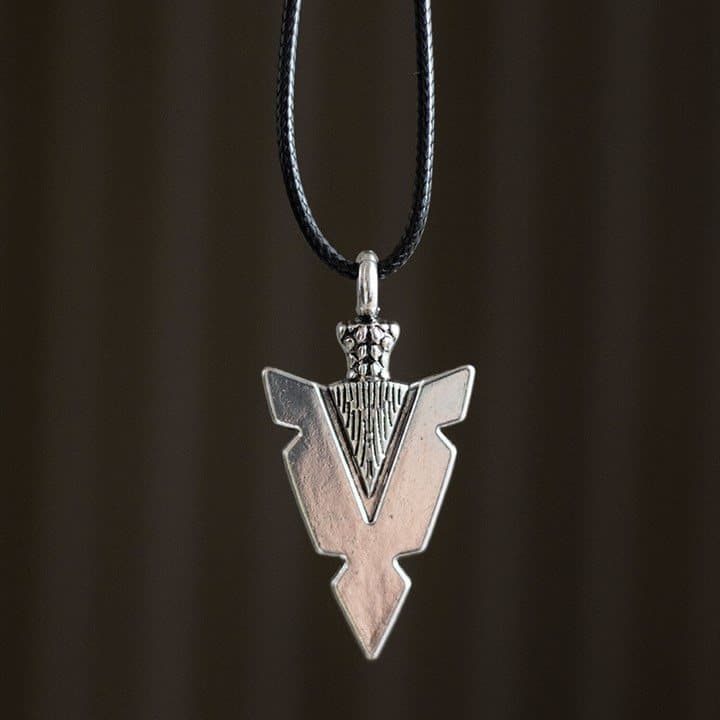 Viking arrowhead necklace on a black cord