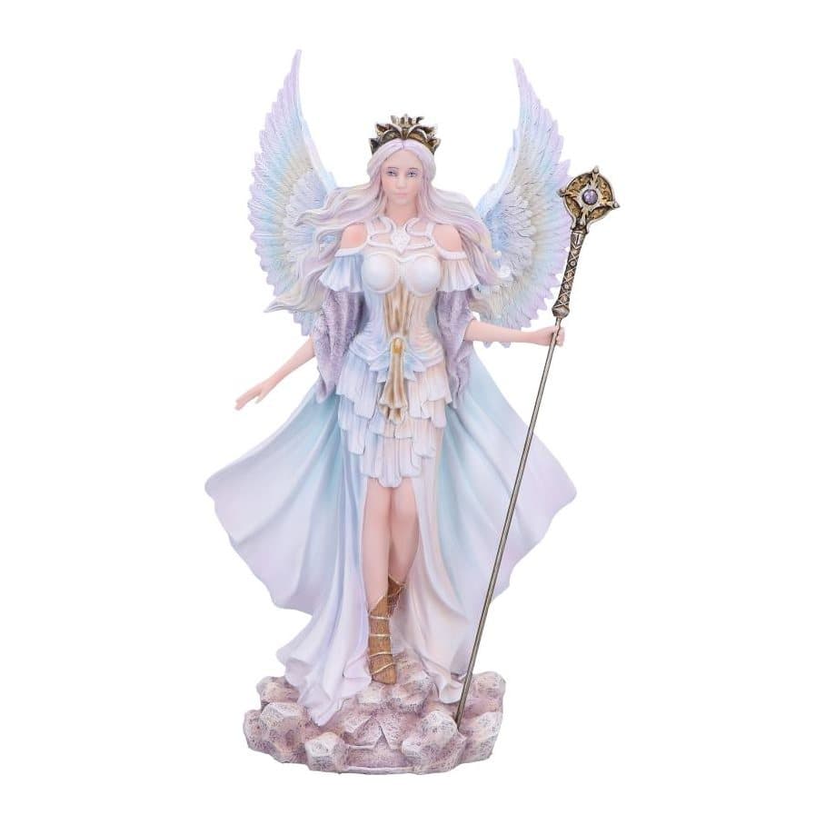 Atara angel figurine with rainbow wings and a tiara standing on a rock base