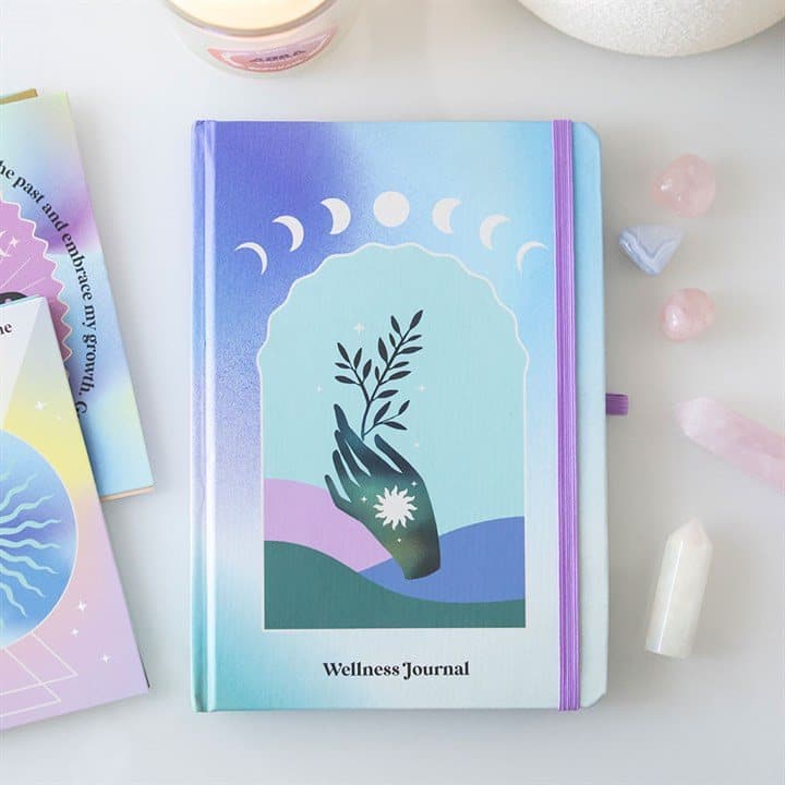 A5 journal with artwork, an elastic closure and a crystal chip pen