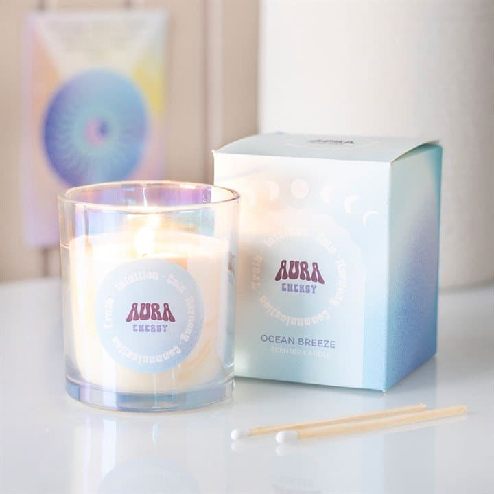Iridescent glass jar candle in Ocean Breeze scent