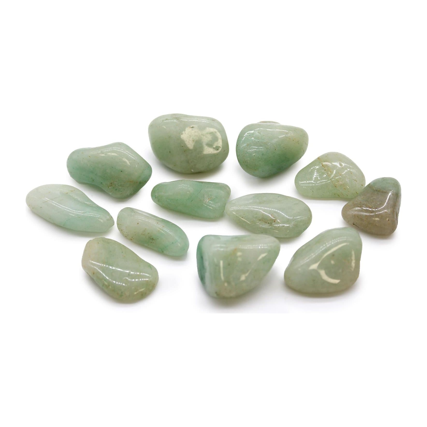 Green aventurine tumble stones with a soft shimmer in varied shades of green