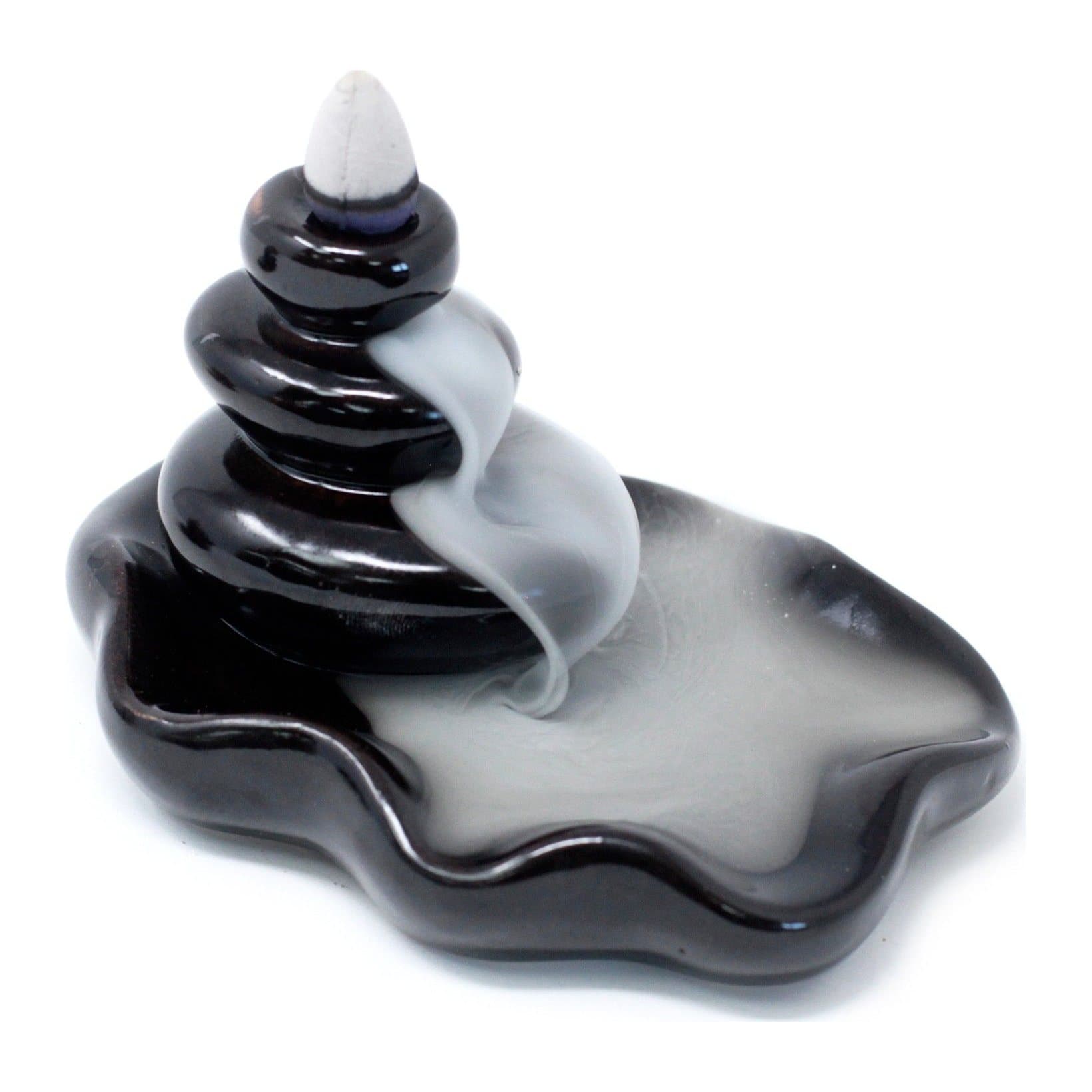 Ceramic backflow incense burner, pebbles into pool design