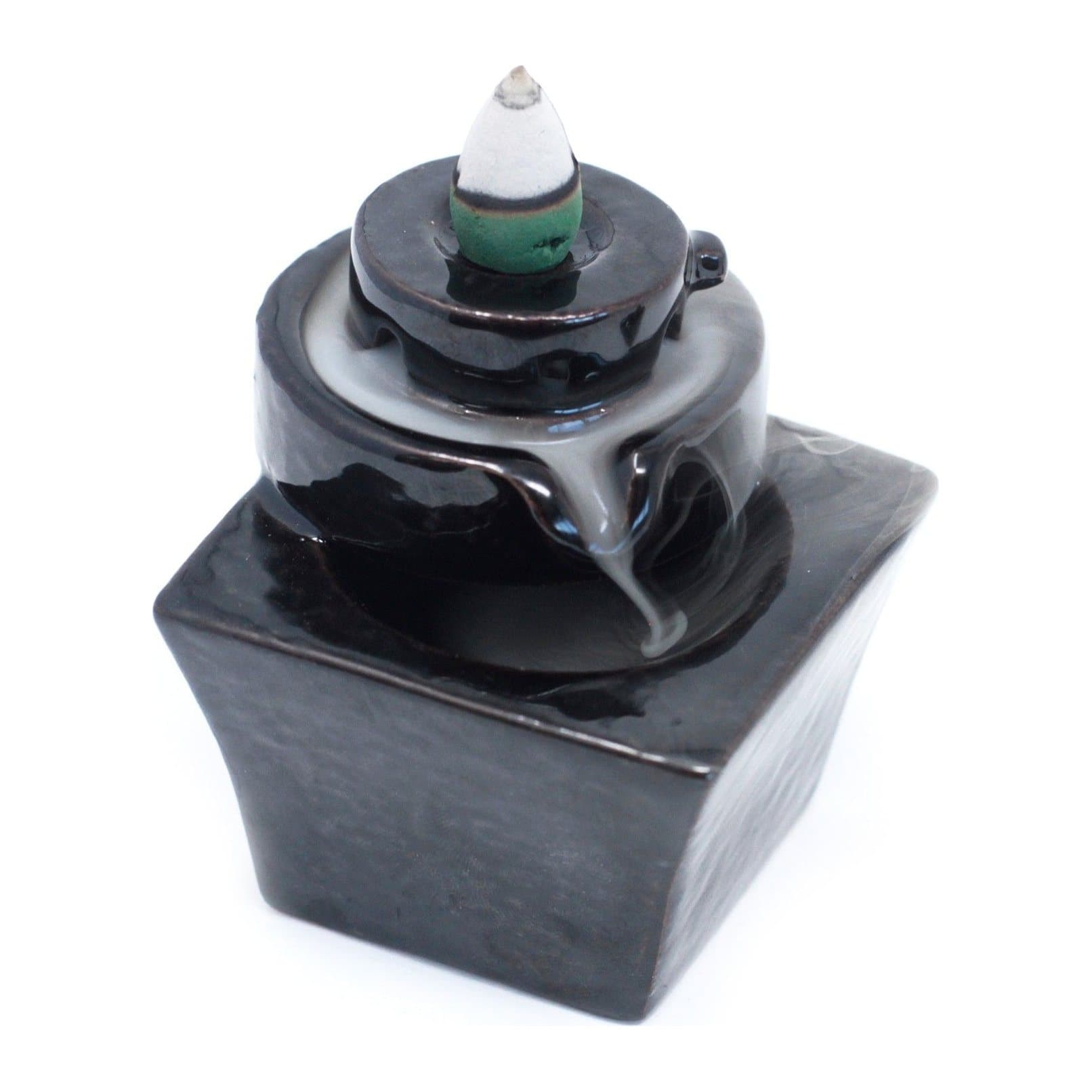 Ceramic round to square backflow incense burner