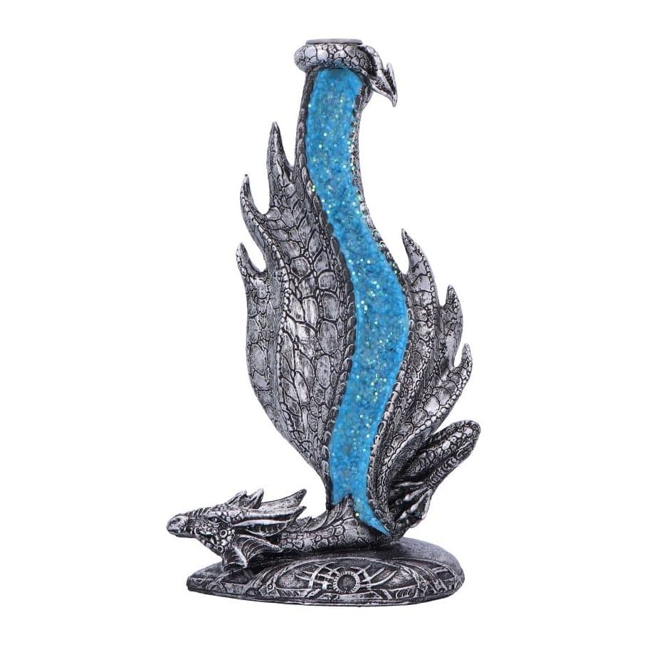 Dragon wing backflow incense burner with silver scales and blue channel