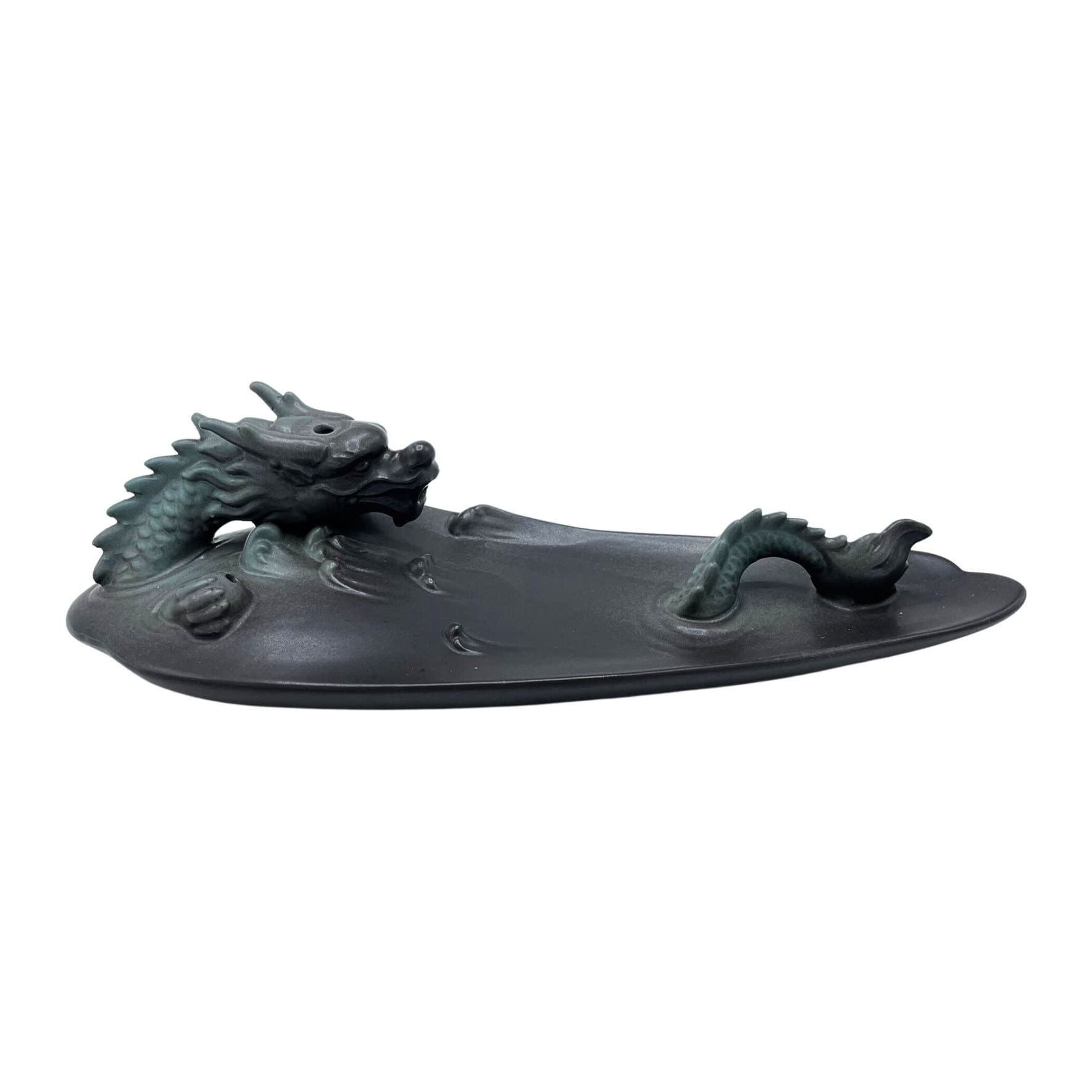 Ceramic backflow incense burner with a dragon in a pool