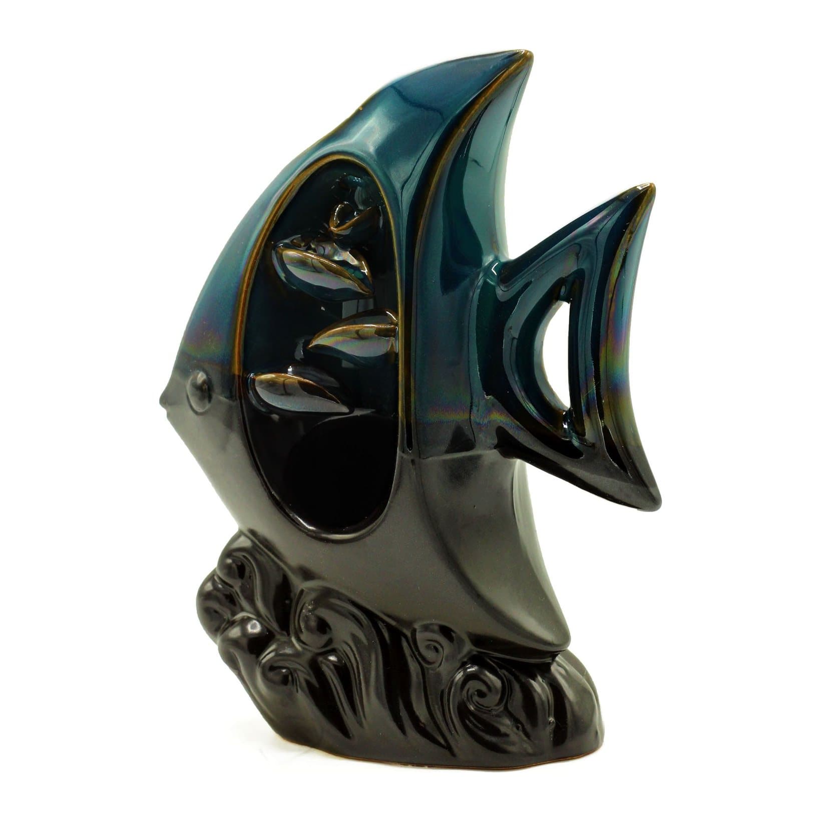Ceramic backflow incense burner with a tropical fish design