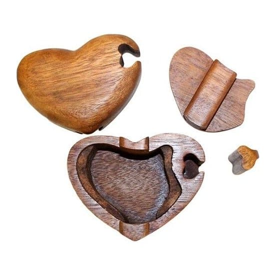 Hand made wooden puzzle box with a single heart design