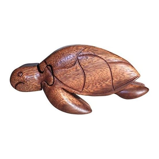 Hand made wooden puzzle box with a sea turtle design