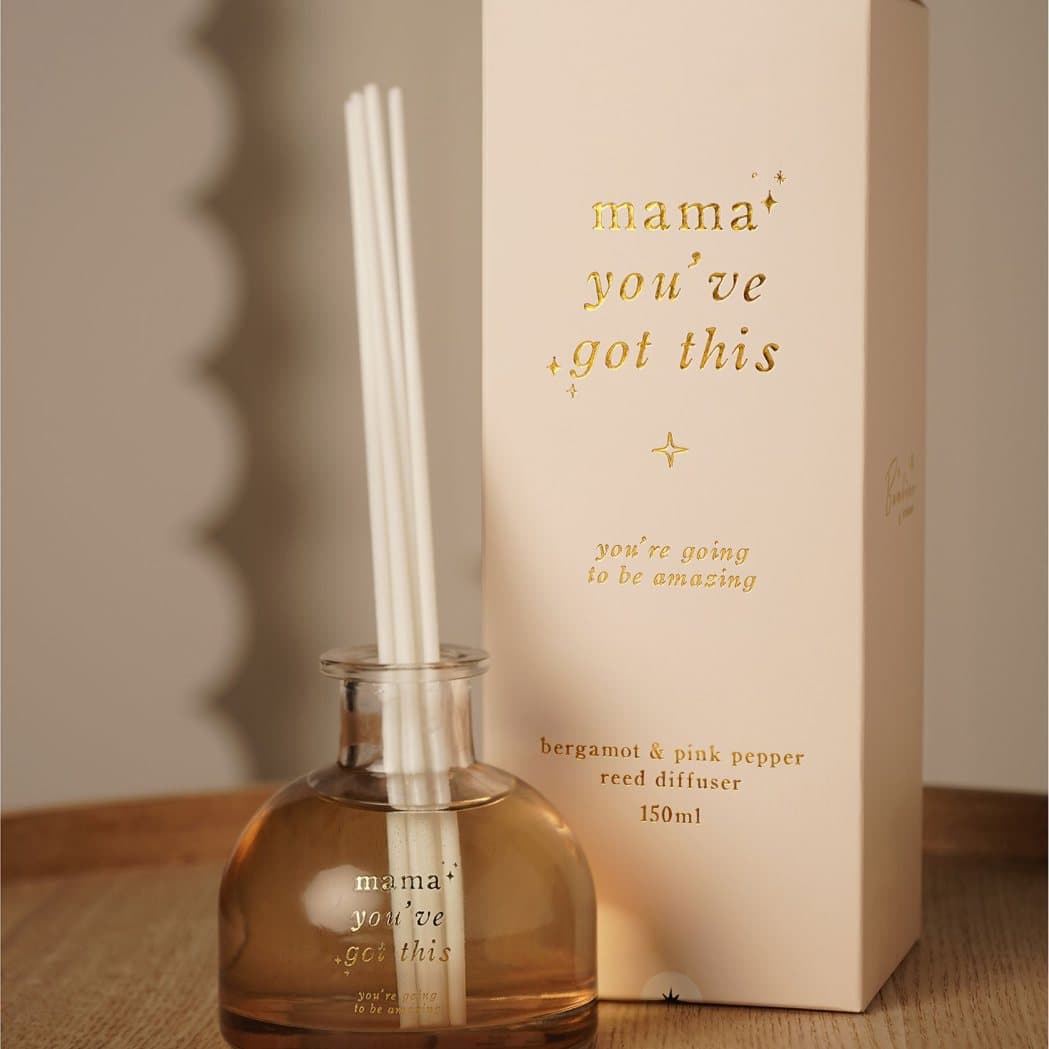 Mama You Got This reed diffuser with star detailing in neutral tones