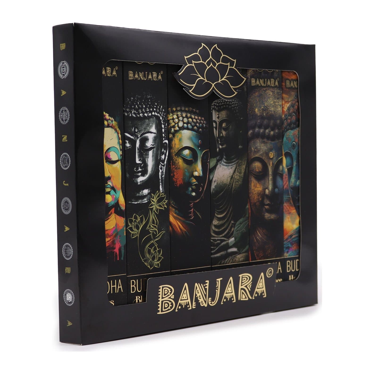 Boxed set of six Banjara Buddha incense sticks with Buddha-inspired design